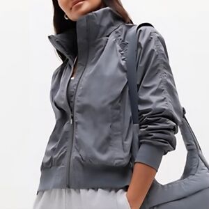NWT Athleta Jetset Bomber Jacket in Slate Size Medium MSRP $169 Gray Spring Coat